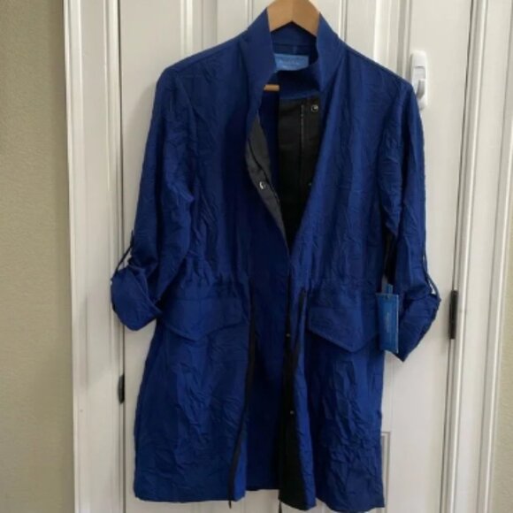 💙SIMPLY VERA navy blue long rain/utility jacket. M - Picture 1 of 12